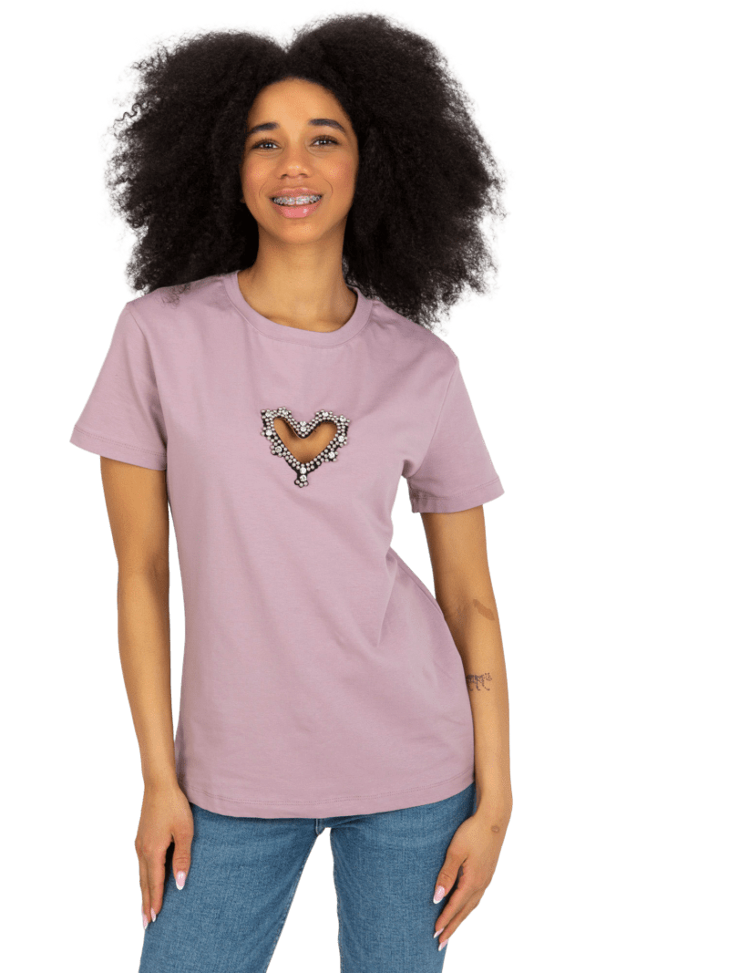 Fioletowy t-shirt bawełniany z cekinami - obrazek 5