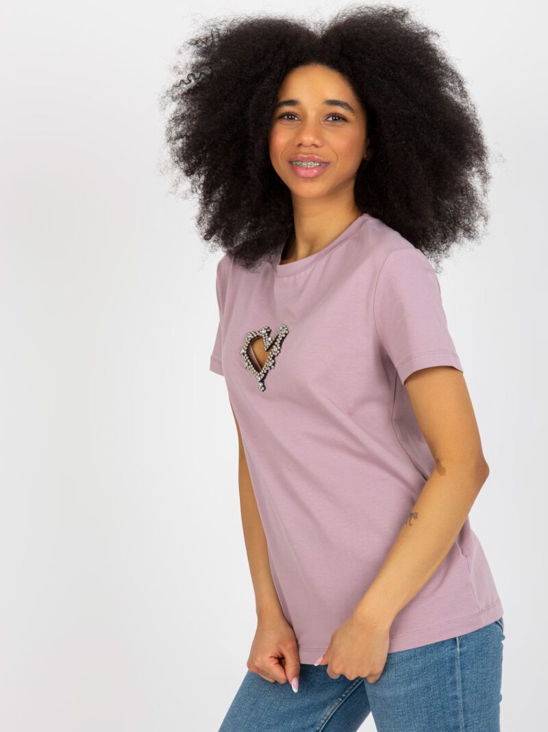 Fioletowy t-shirt bawełniany z cekinami - obrazek 4