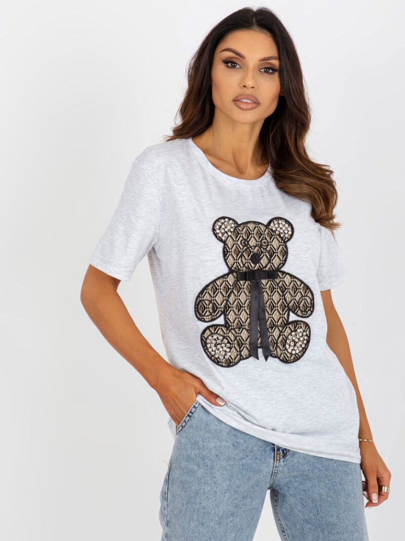Szary t-shirt bawełniany z misiem