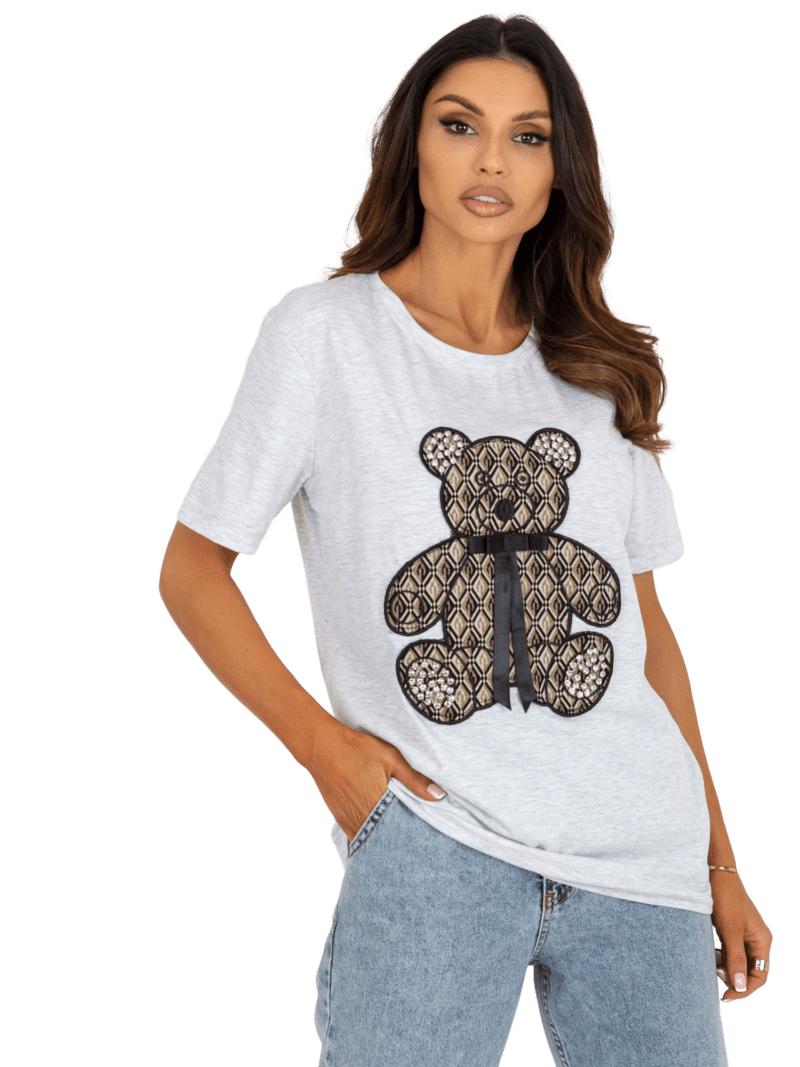 Szary t-shirt bawełniany z misiem - obrazek 6