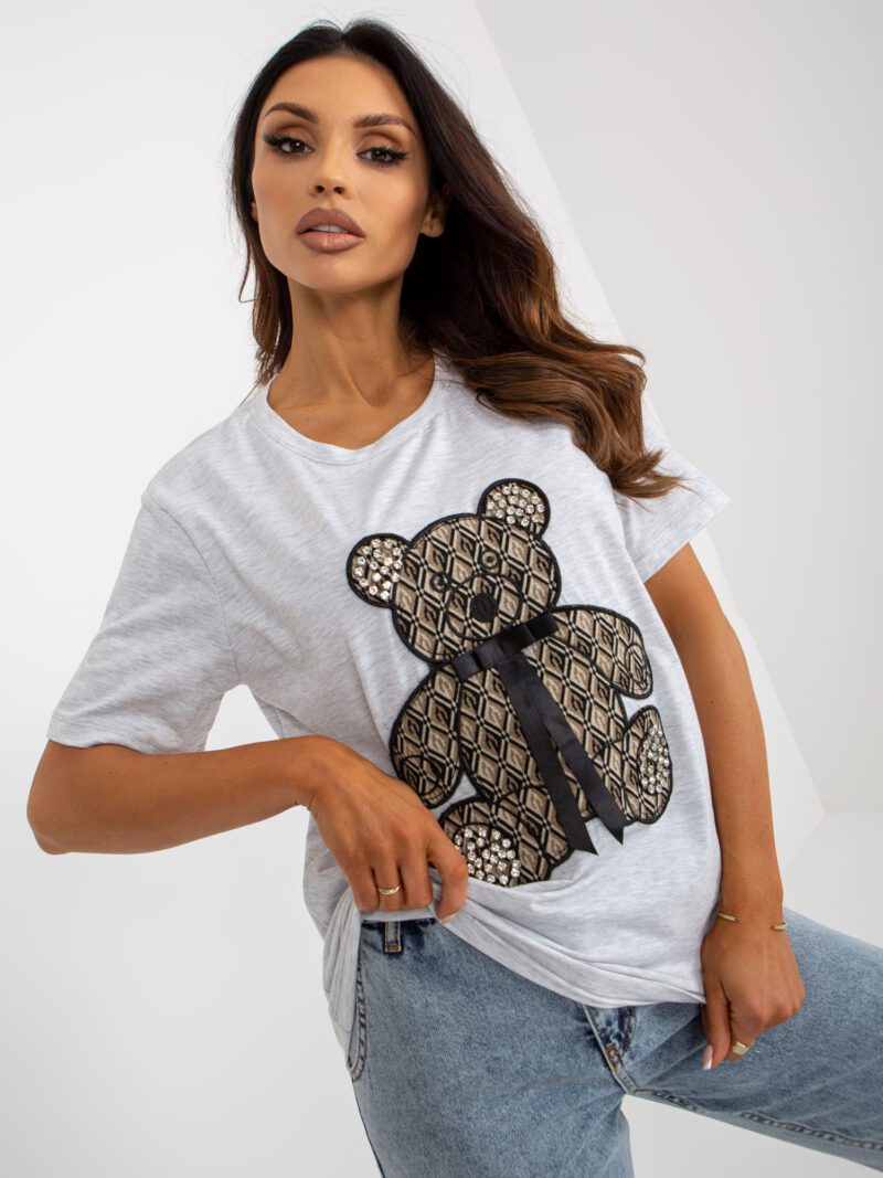 Szary t-shirt bawełniany z misiem - obrazek 5