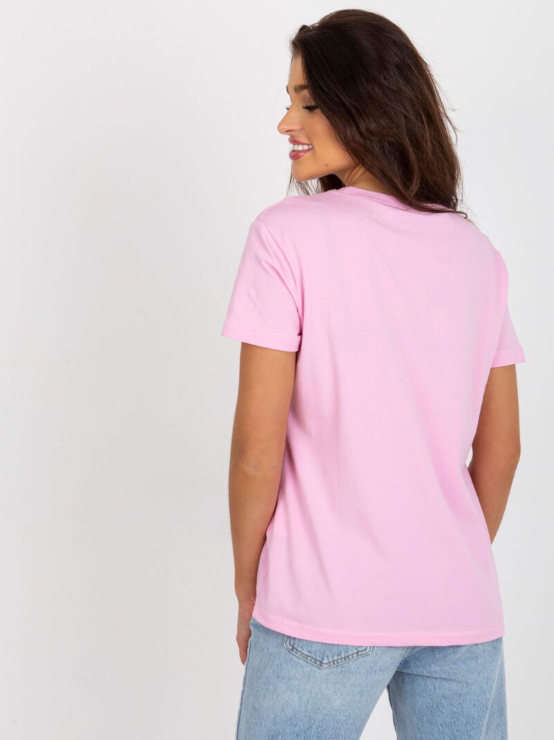 Różowy t-shirt bawełniany z cekinami - obrazek 5