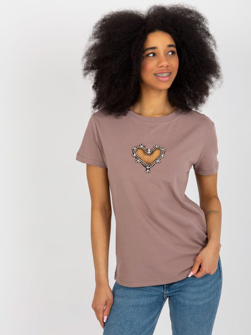 Brązowy t-shirt bawełniany z cekinami