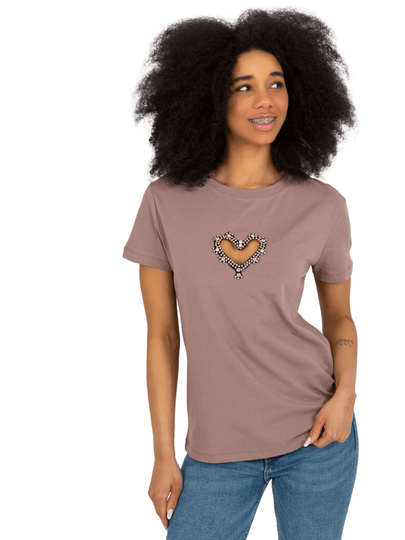 Brązowy t-shirt bawełniany z cekinami - obrazek 6
