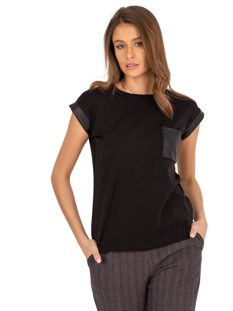 Czarny bawełniany t-shirt z kieszenią - obrazek 7