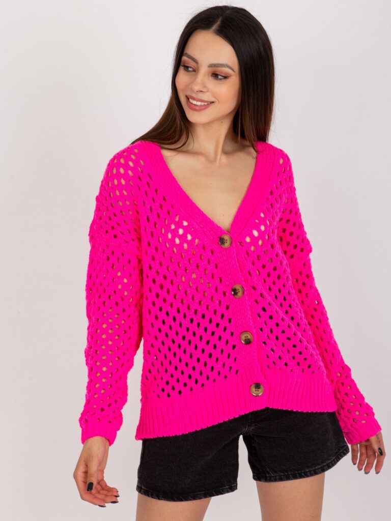 różowy sweter rozpinany ażurowy