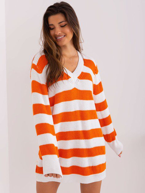 pomarańczowy sweter damski w paski