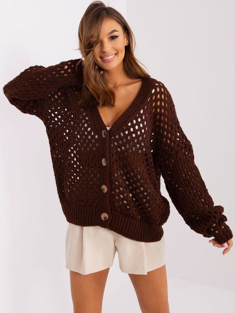 brązowy sweter ażurowy damski