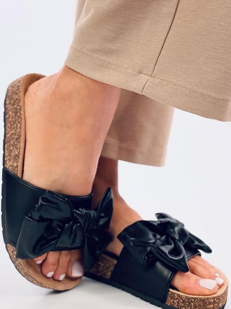 Sandał Klapki korkowe z kokardą BUSSI BLACK - Inello - obrazek 3