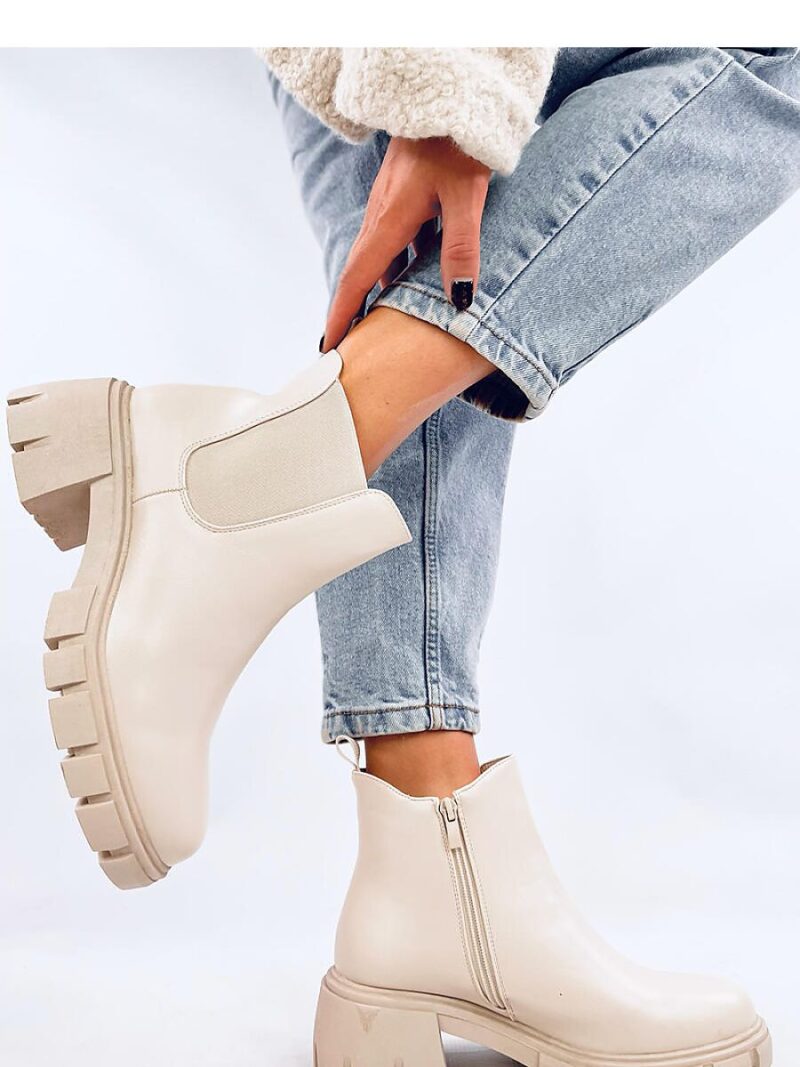 Sztyblety na szerokim obcasie LEDECK BEIGE PU - Inello - obrazek 3