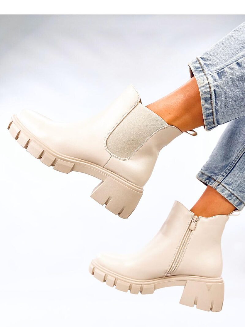 Sztyblety na szerokim obcasie LEDECK BEIGE PU - Inello - obrazek 4