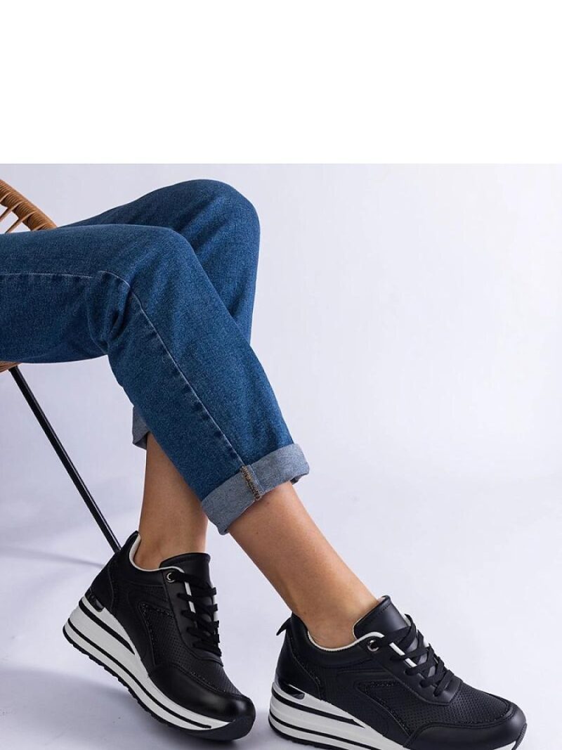 Czarne sneakersy na platformie zdobione brokatem i metaliczną wstawką Ursula - Solea - obrazek 3