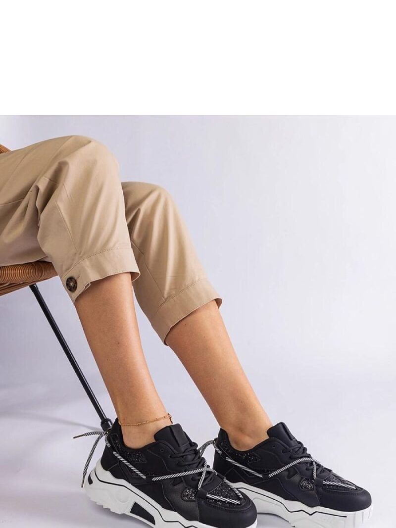 Czarne sneakersy damskie z brokatem Agar - Solea - obrazek 2
