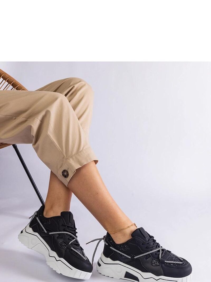 Czarne sneakersy damskie z brokatem Agar - Solea - obrazek 3