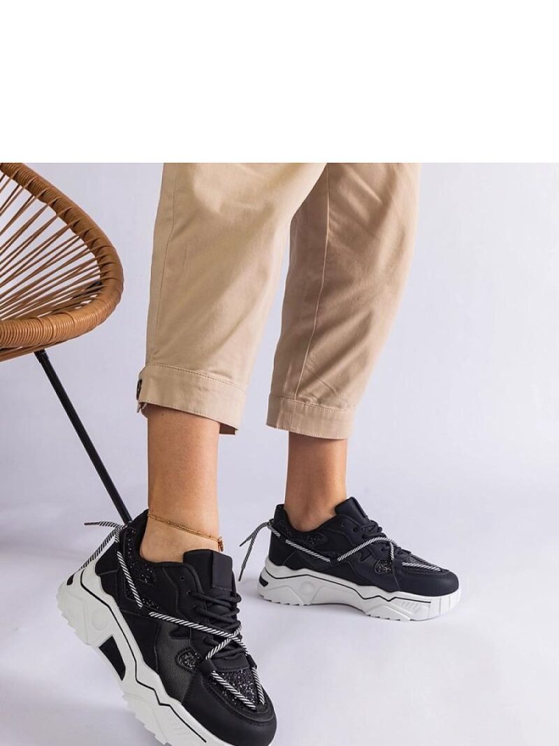 Czarne sneakersy damskie z brokatem Agar - Solea - obrazek 4