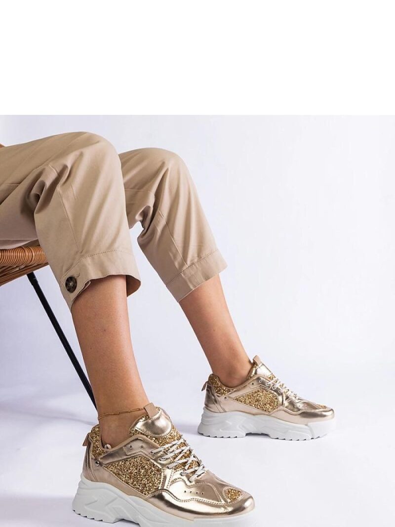 Złote sneakersy damskie z brokatowymi wstawkami Caraballo - Solea