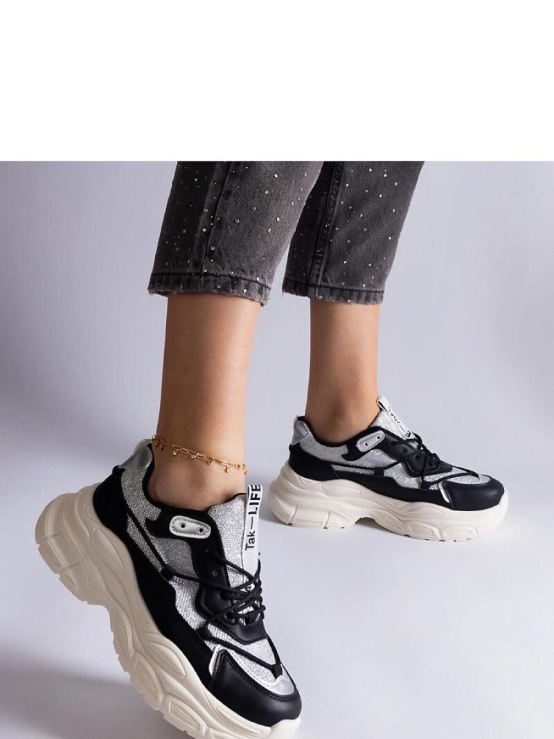 Czarne sneakersy z brokatowymi wstawkami Rigel - Solea - obrazek 2