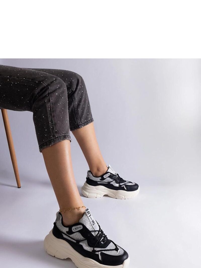 Czarne sneakersy z brokatowymi wstawkami Rigel - Solea - obrazek 3