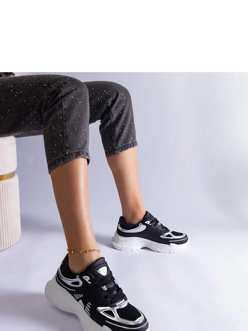 Czarne sneakersy damskie ze srebrnymi wstawkami Gaytan - Solea