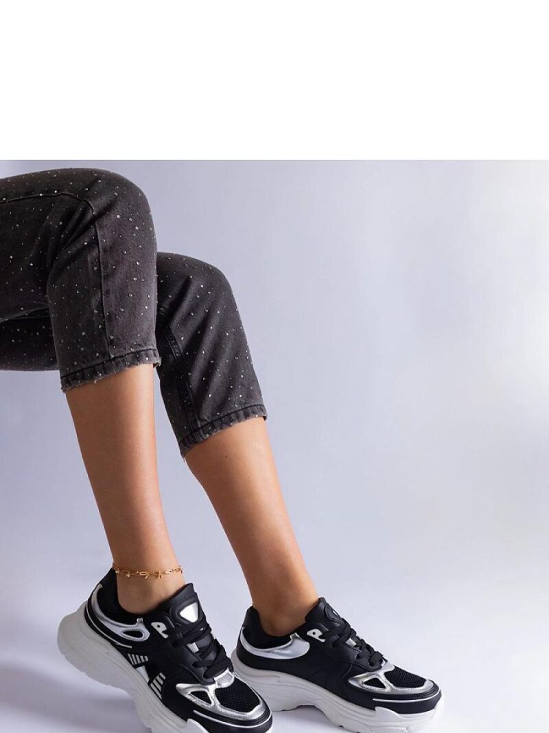 Czarne sneakersy damskie ze srebrnymi wstawkami Gaytan - Solea - obrazek 2