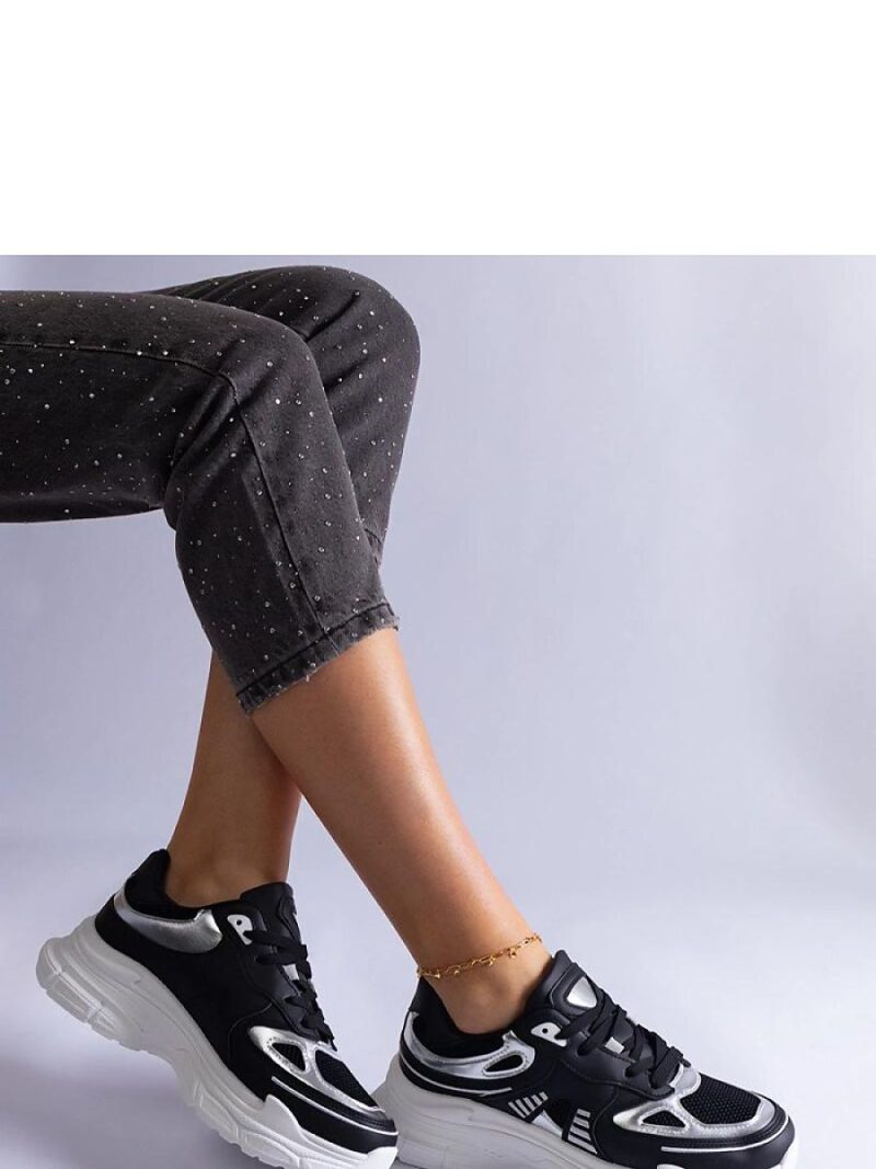 Czarne sneakersy damskie ze srebrnymi wstawkami Gaytan - Solea - obrazek 3