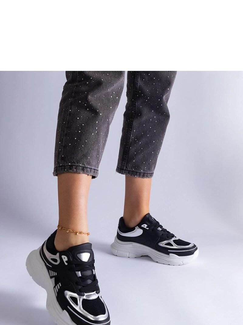 Czarne sneakersy damskie ze srebrnymi wstawkami Gaytan - Solea - obrazek 4