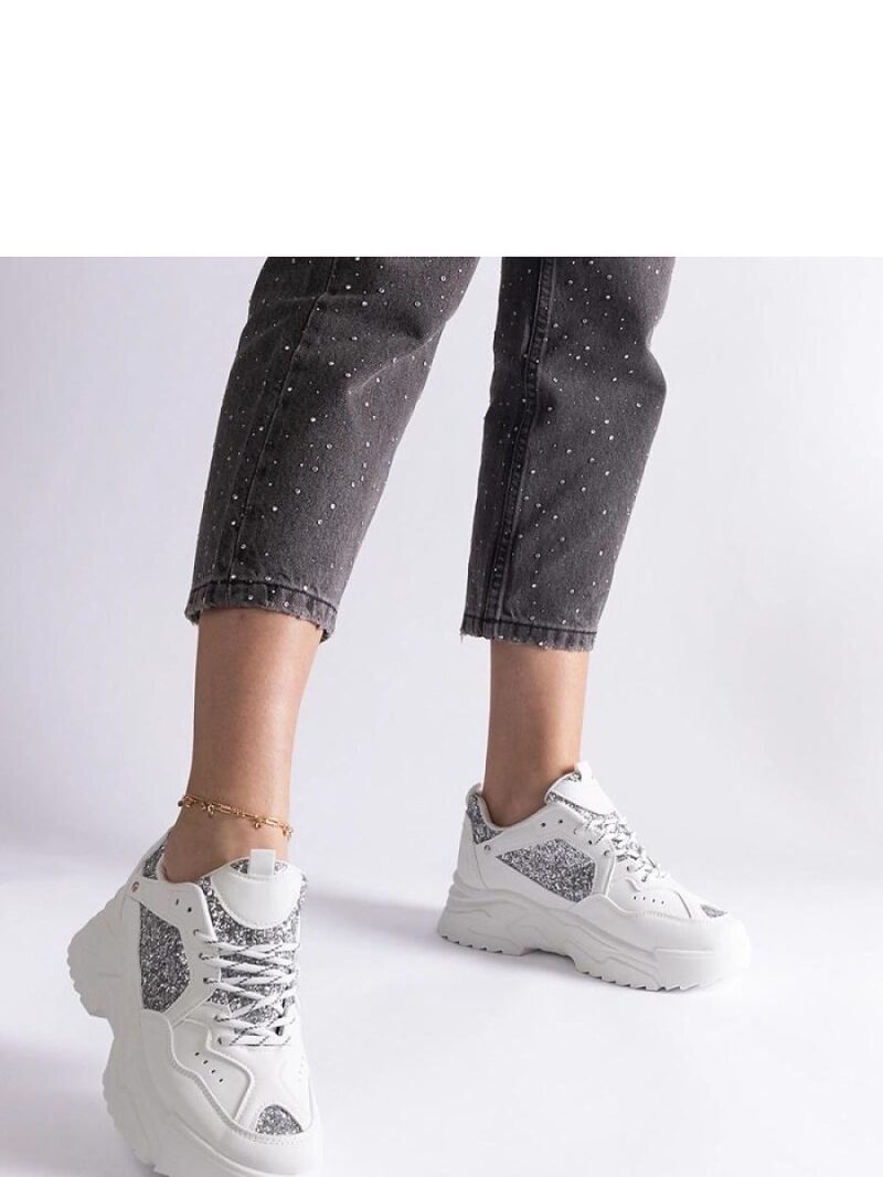 Białe sneakersy damskie z brokatowymi wstawkami Caraballo - Solea
