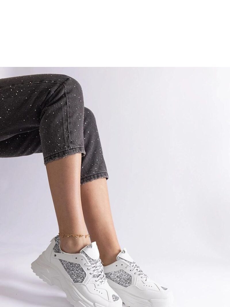 Białe sneakersy damskie z brokatowymi wstawkami Caraballo - Solea - obrazek 2