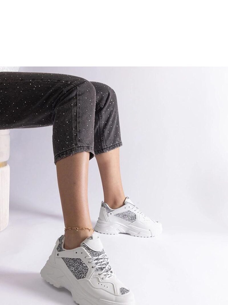 Białe sneakersy damskie z brokatowymi wstawkami Caraballo - Solea - obrazek 3