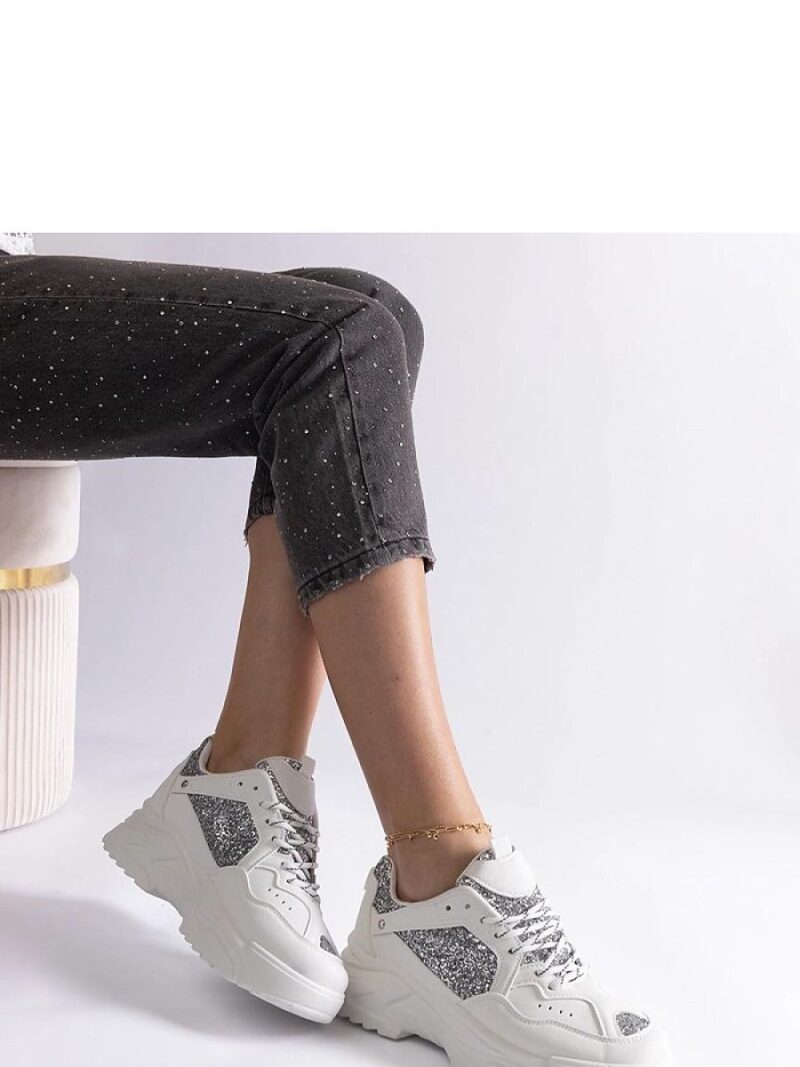 Białe sneakersy damskie z brokatowymi wstawkami Caraballo - Solea - obrazek 4