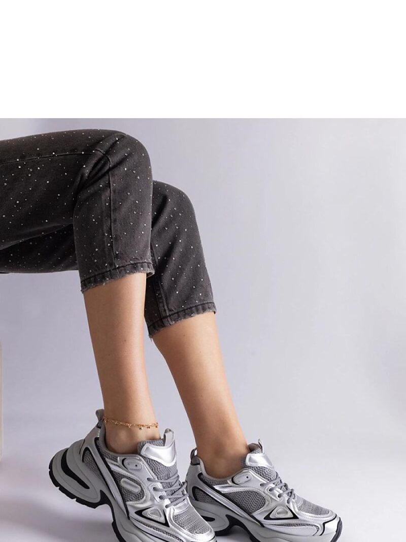 Srebrne sneakersy na masywnej podeszwie Adoma - Solea - obrazek 2