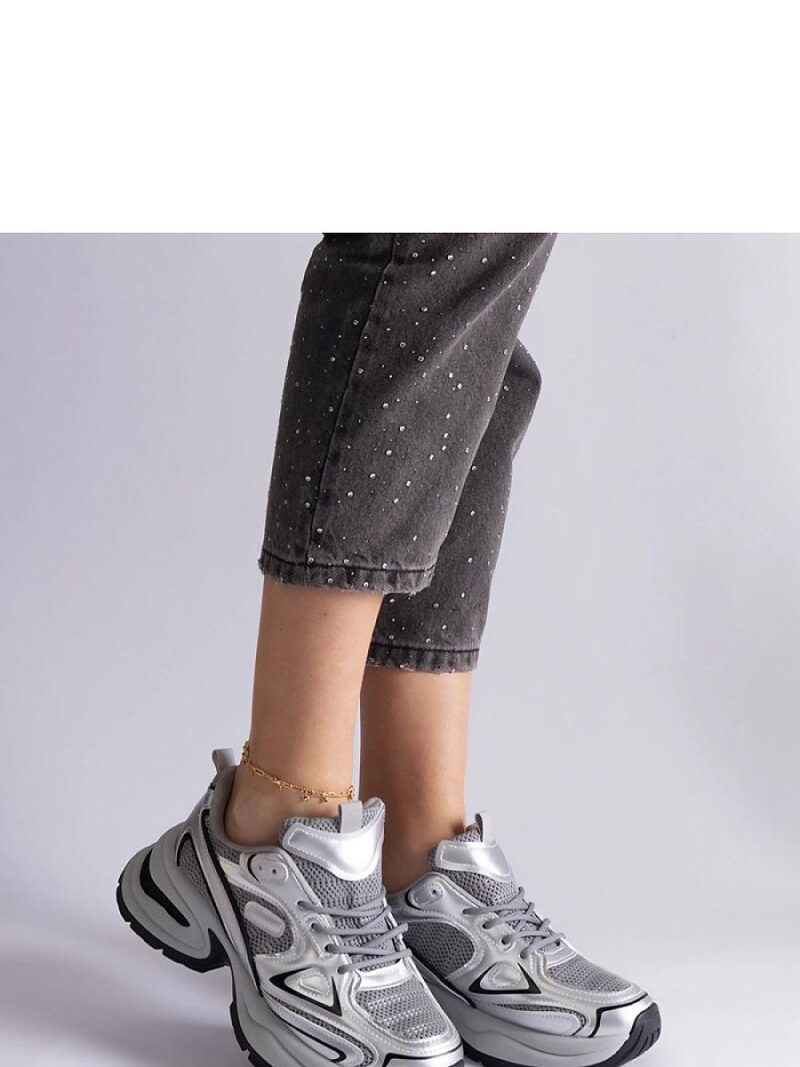 Srebrne sneakersy na masywnej podeszwie Adoma - Solea - obrazek 5