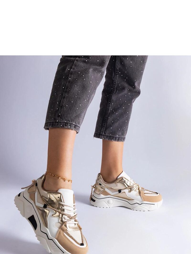Beżowe sneakersy zdobione cyrkoniowym sznurkiem Valdeza - Solea - obrazek 2