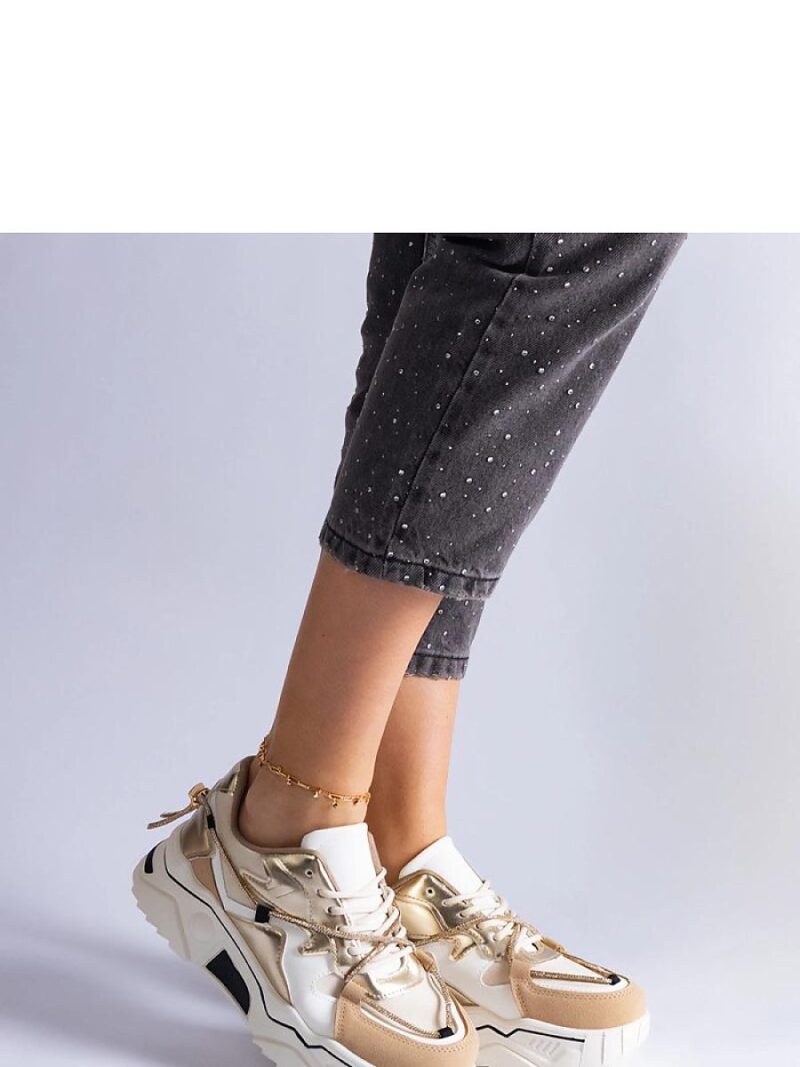 Beżowe sneakersy zdobione cyrkoniowym sznurkiem Valdeza - Solea - obrazek 4