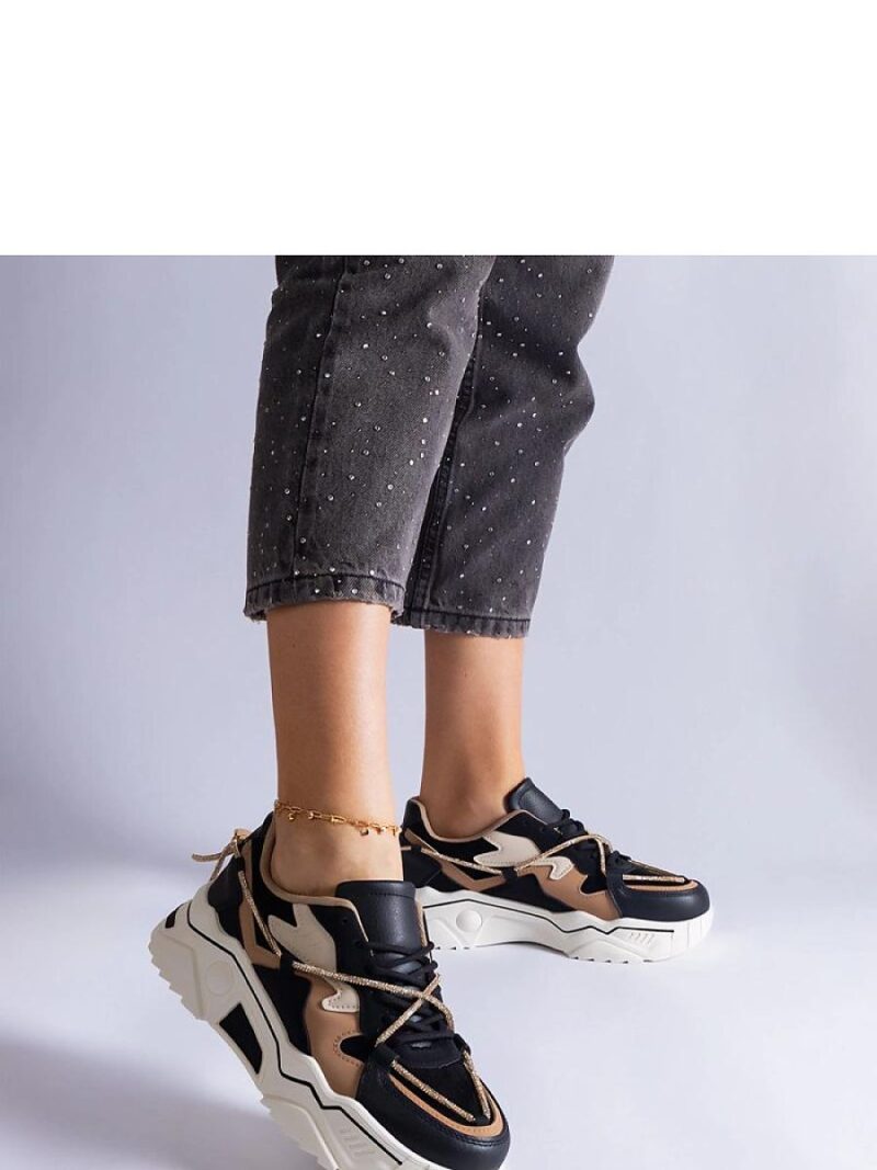 Czarne sneakersy zdobione cyrkoniowym sznurkiem Valdeza - Solea - obrazek 2
