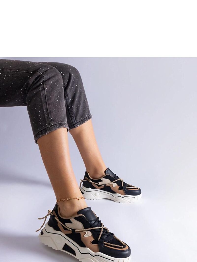 Czarne sneakersy zdobione cyrkoniowym sznurkiem Valdeza - Solea - obrazek 3