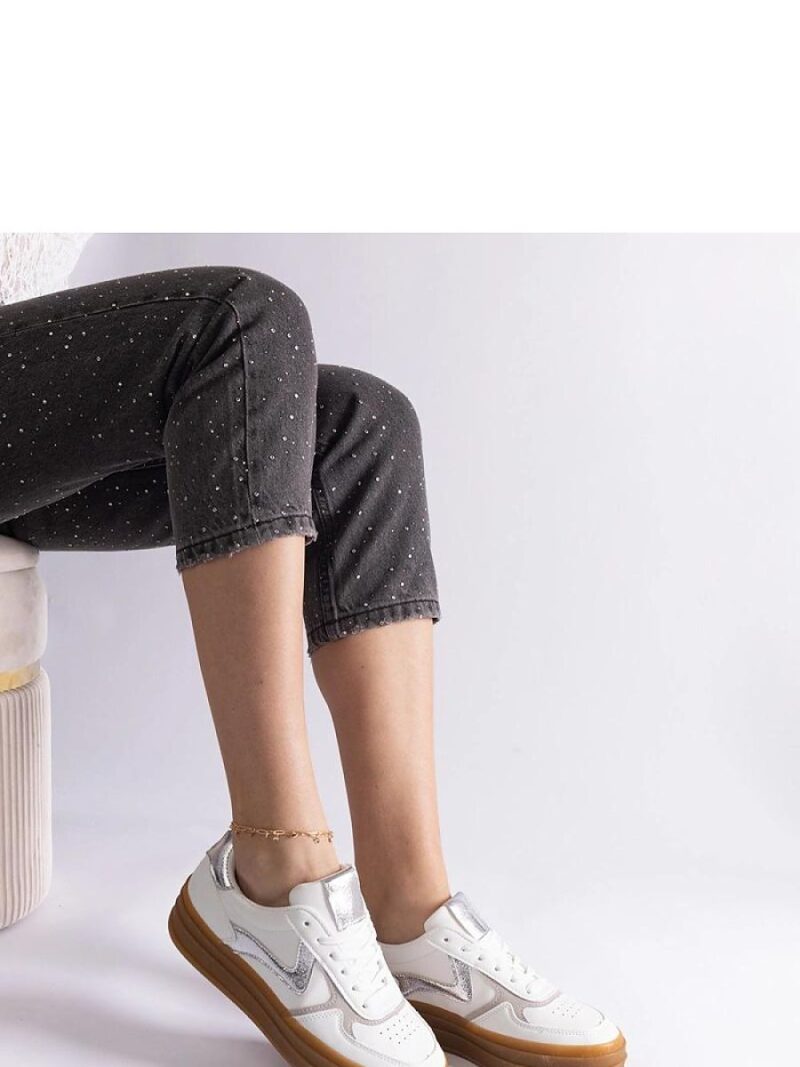 Biało-srebrne sneakersy na gumowej podeszwie Quica - Solea