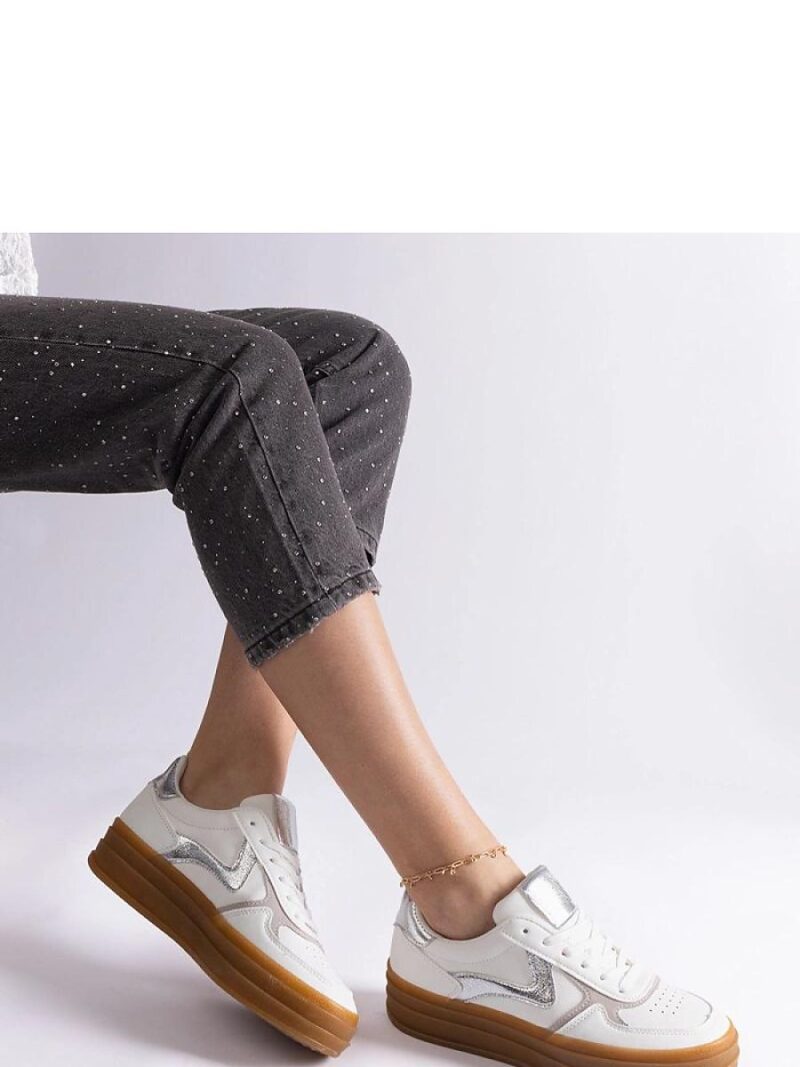 Biało-srebrne sneakersy na gumowej podeszwie Quica - Solea - obrazek 2