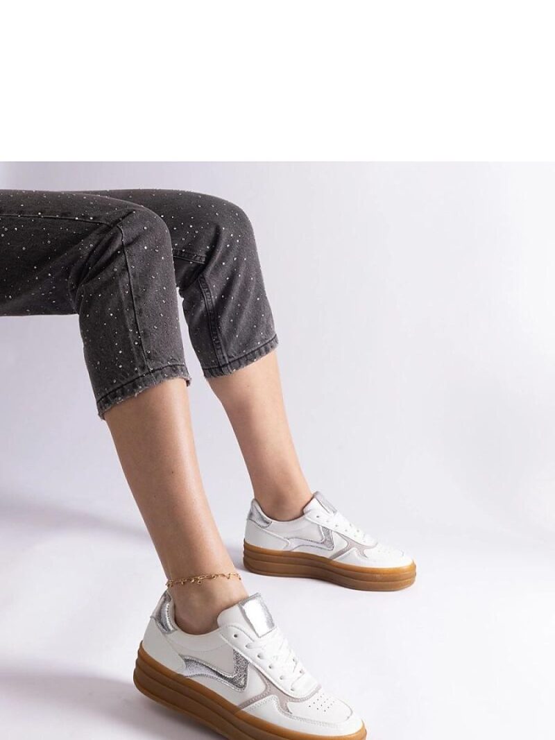 Biało-srebrne sneakersy na gumowej podeszwie Quica - Solea - obrazek 3