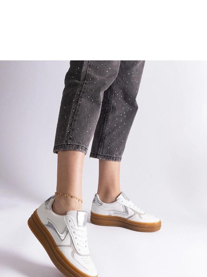Biało-srebrne sneakersy na gumowej podeszwie Quica - Solea - obrazek 4
