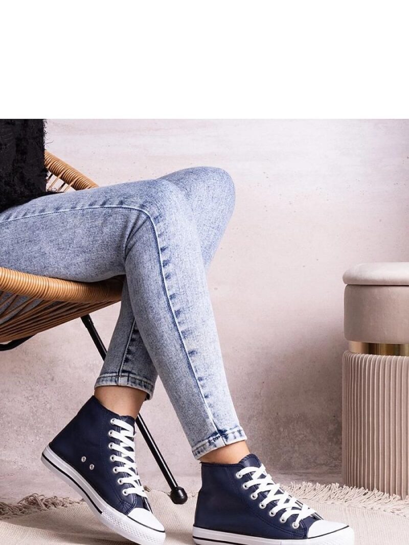 Granatowe wysokie trampki z eco skóry Bonifaca - Solea