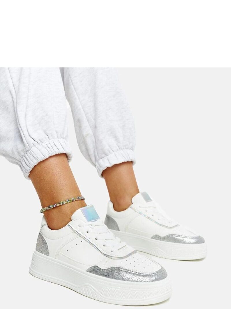 Biało-srebrne sneakersy na grubszej podeszwie Rumai - Solea - obrazek 4