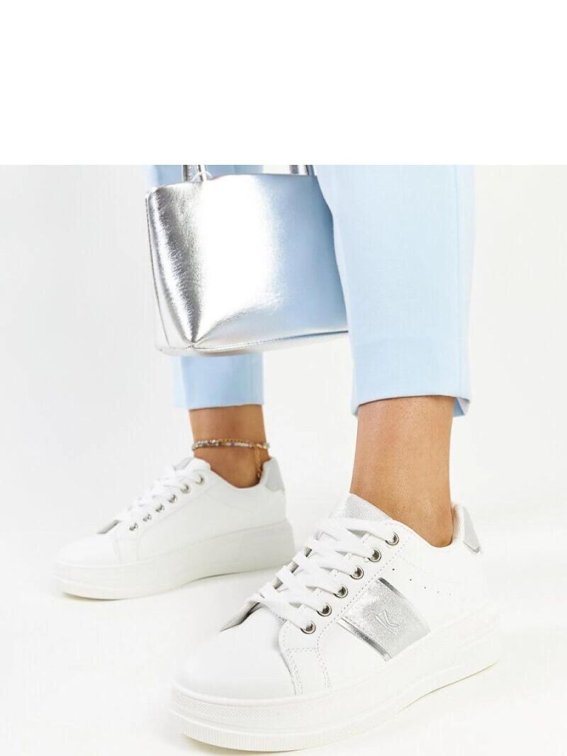 Biało-srebrne sneakersy na grubszej podeszwie Finestra - Solea - obrazek 3