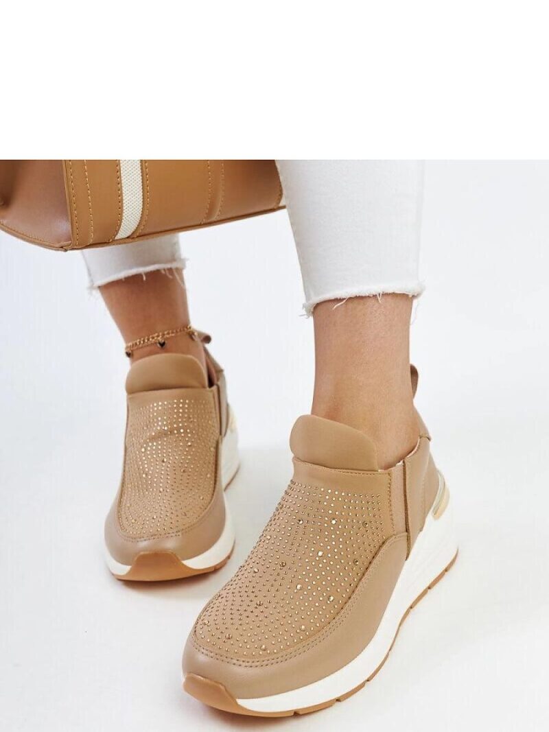 Brązowe sneakersy na koturnie z cyrkoniami Ashleey - Solea