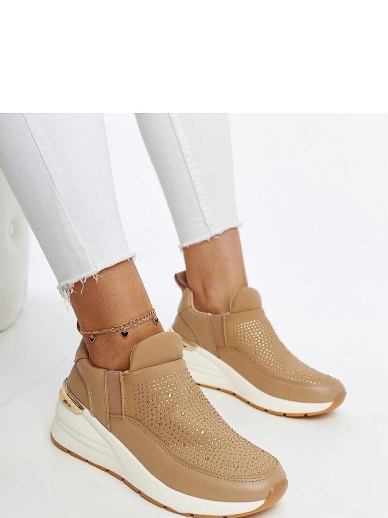 Brązowe sneakersy na koturnie z cyrkoniami Ashleey - Solea - obrazek 2