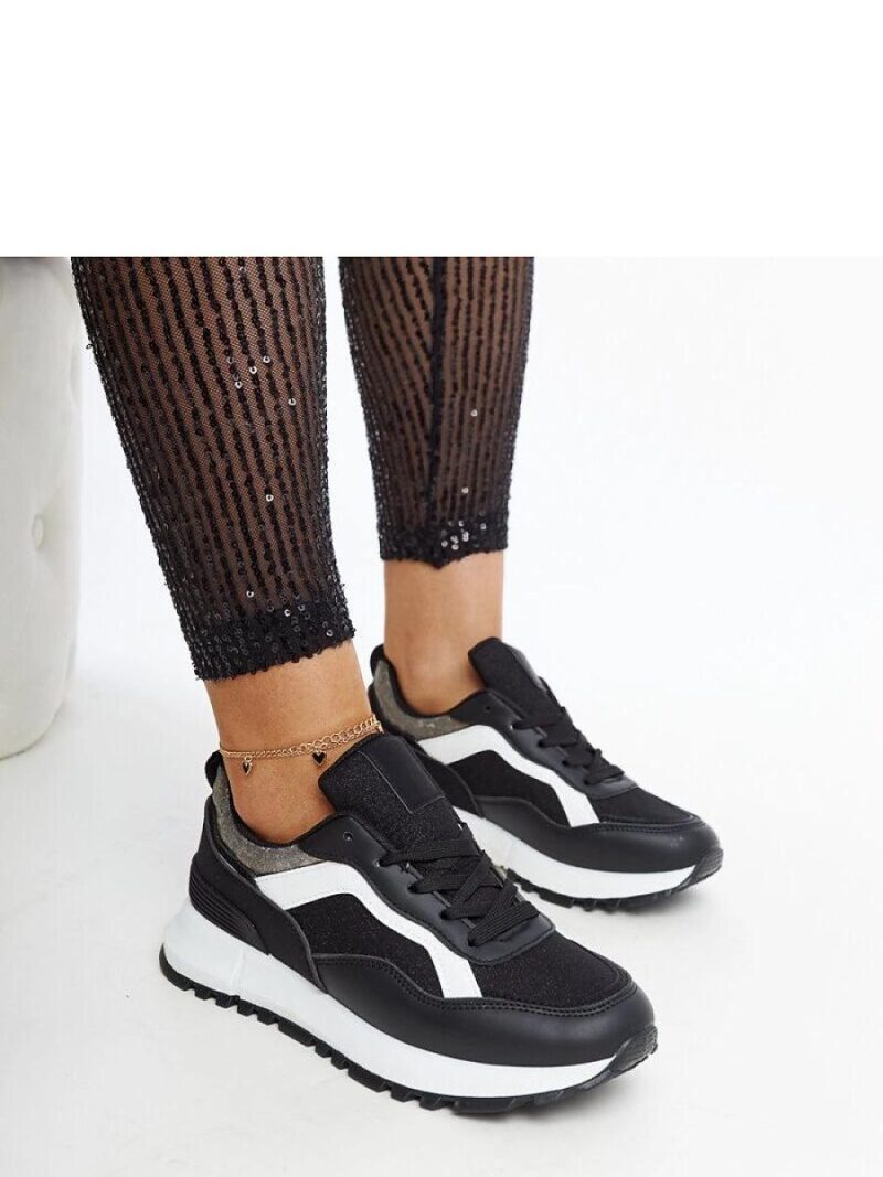 Czarne sneakersy na platformie z brokatem Evelia - Solea