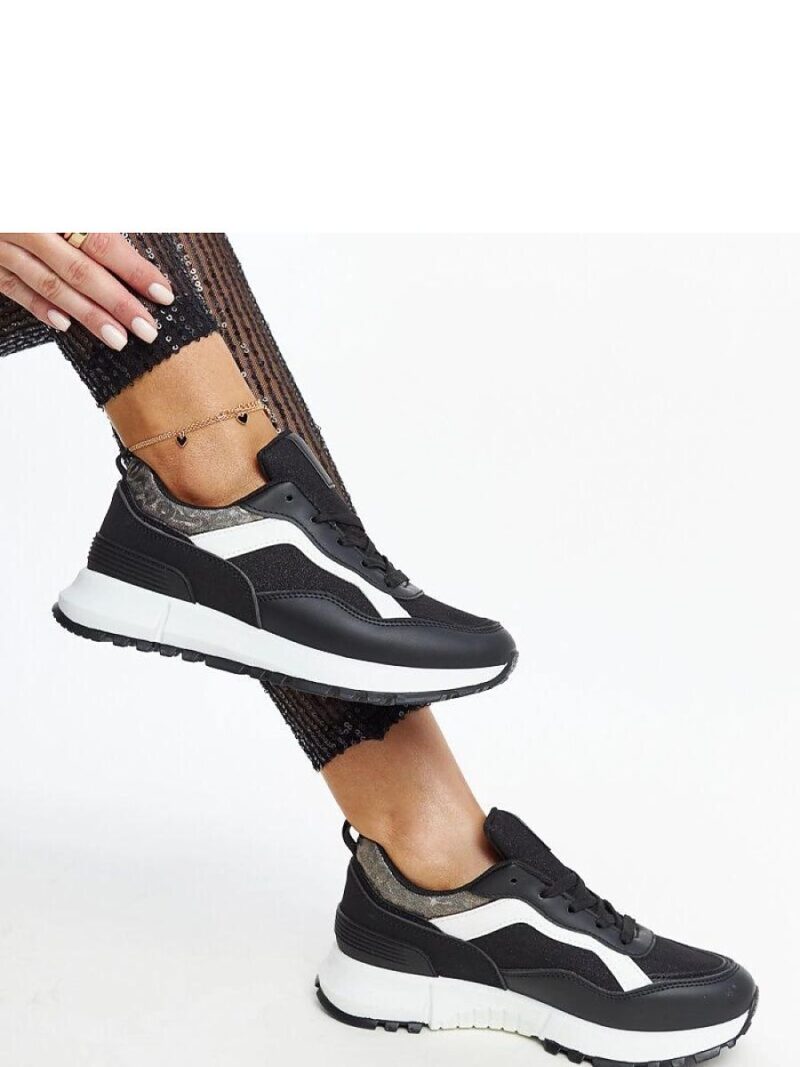 Czarne sneakersy na platformie z brokatem Evelia - Solea - obrazek 2