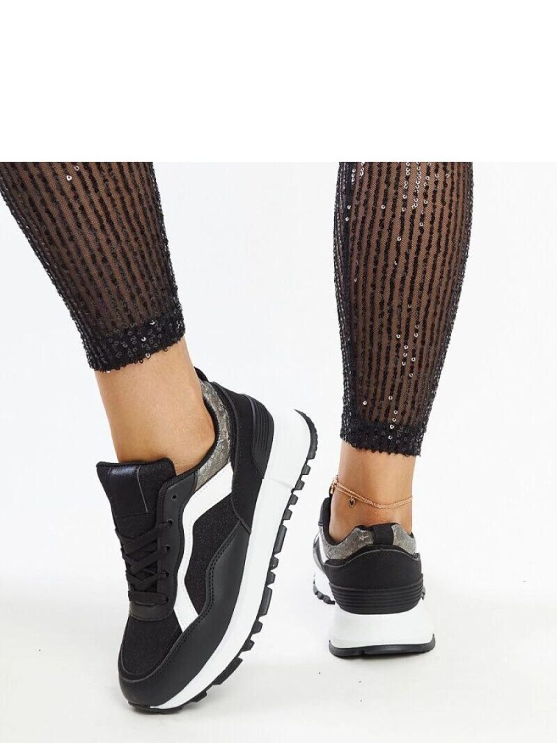 Czarne sneakersy na platformie z brokatem Evelia - Solea - obrazek 4
