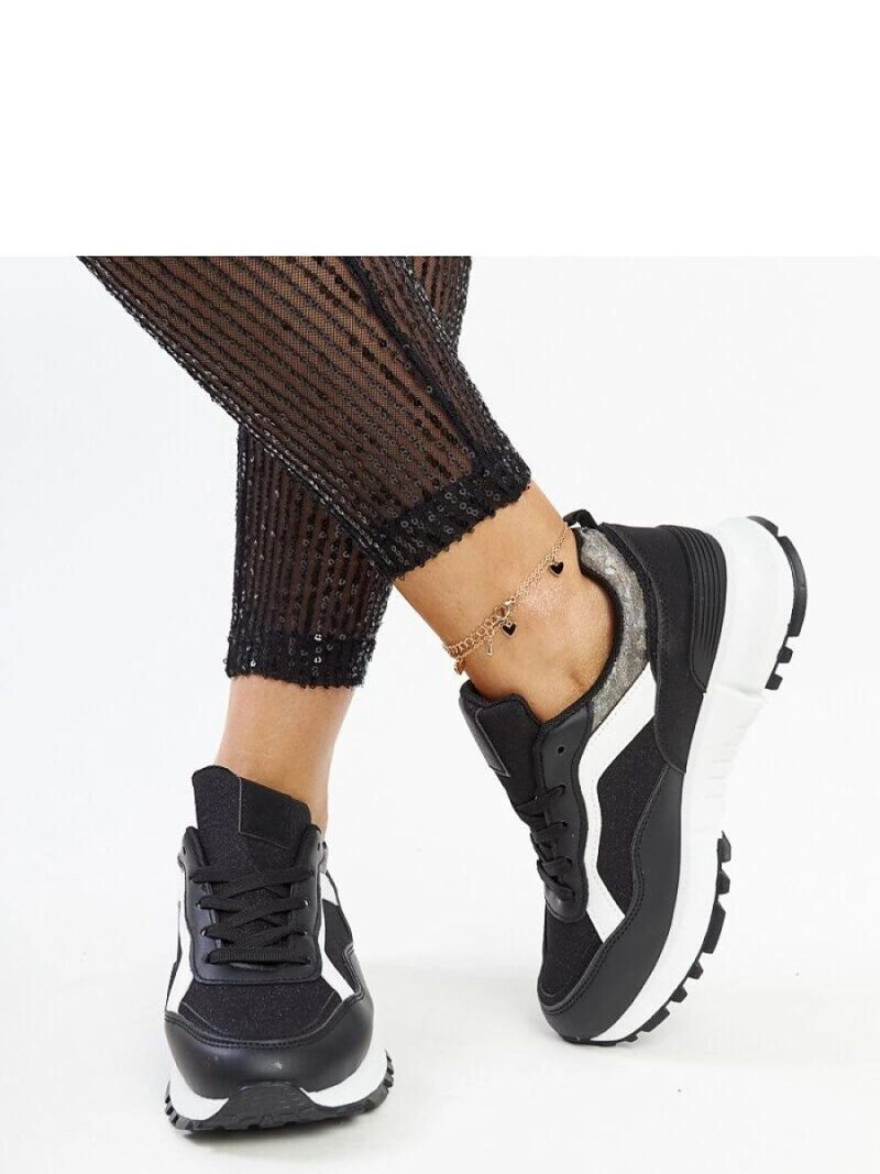 Czarne sneakersy na platformie z brokatem Evelia - Solea - obrazek 5