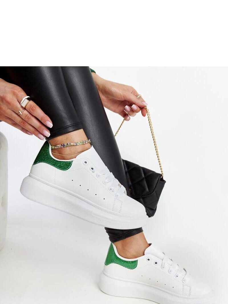 Biało-zielone sneakersy eko-skórzane Fatimah - Solea